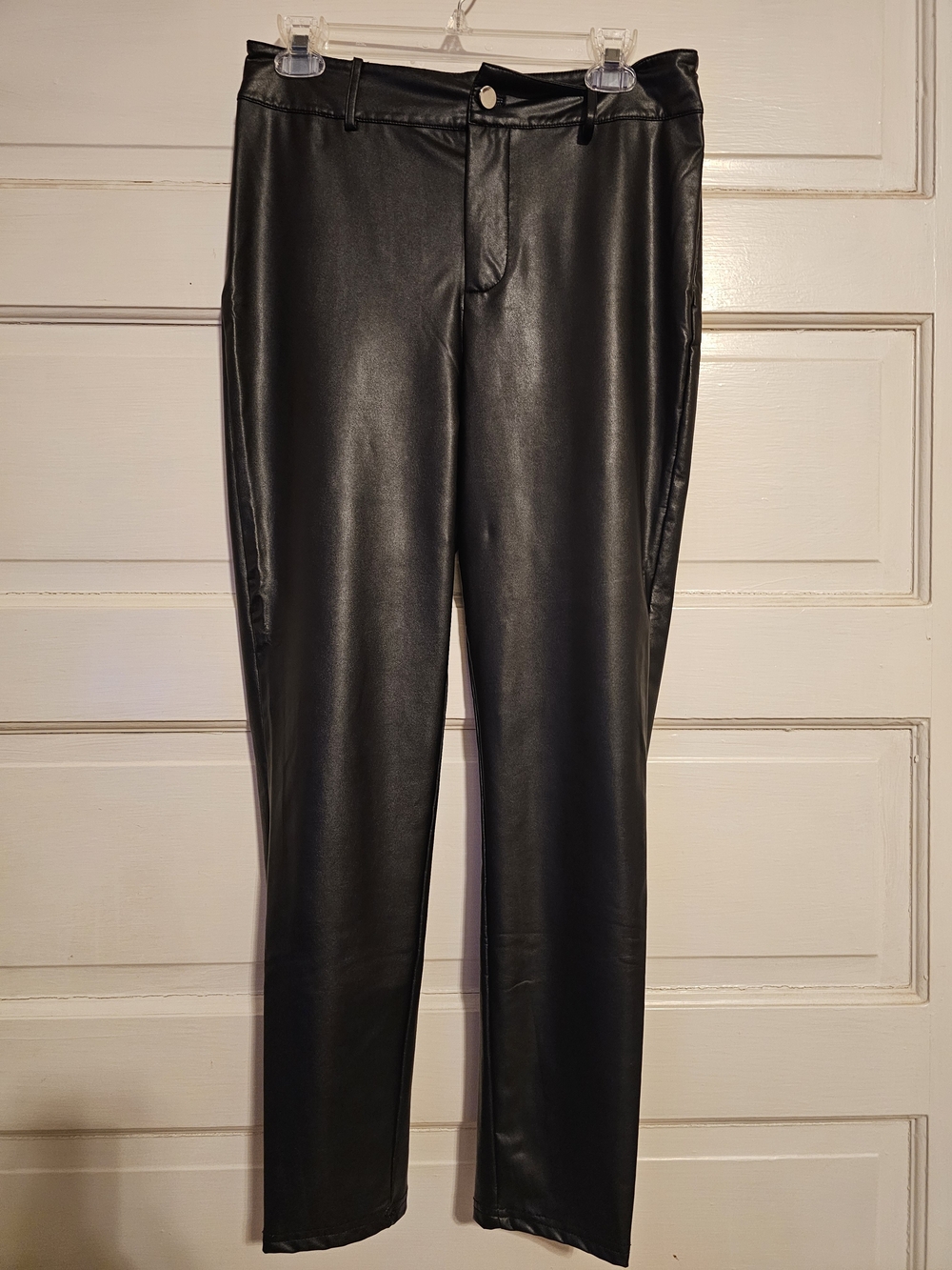 SHEIN High-Waisted Black Faux Leather Slim-Fit Pants - Size L